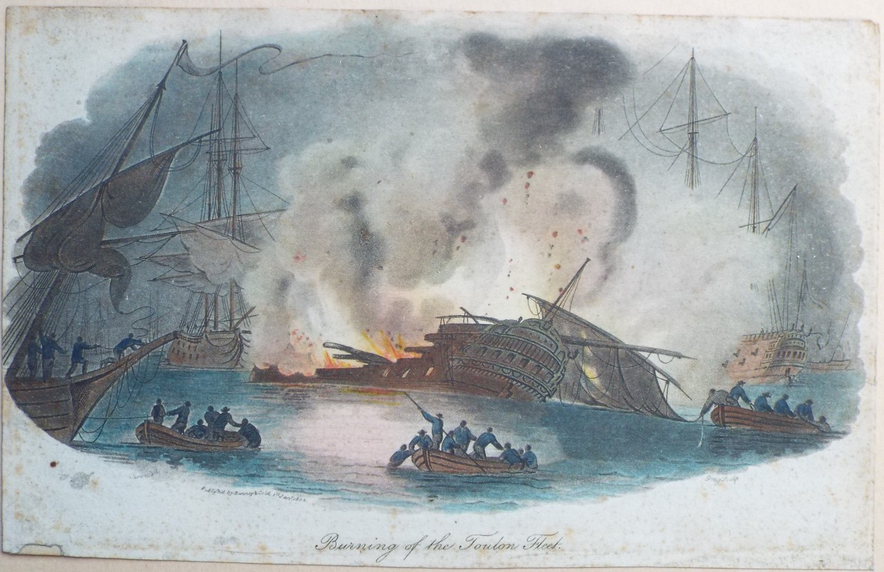 Aquatint - Burning of the Toulon Fleet. - 