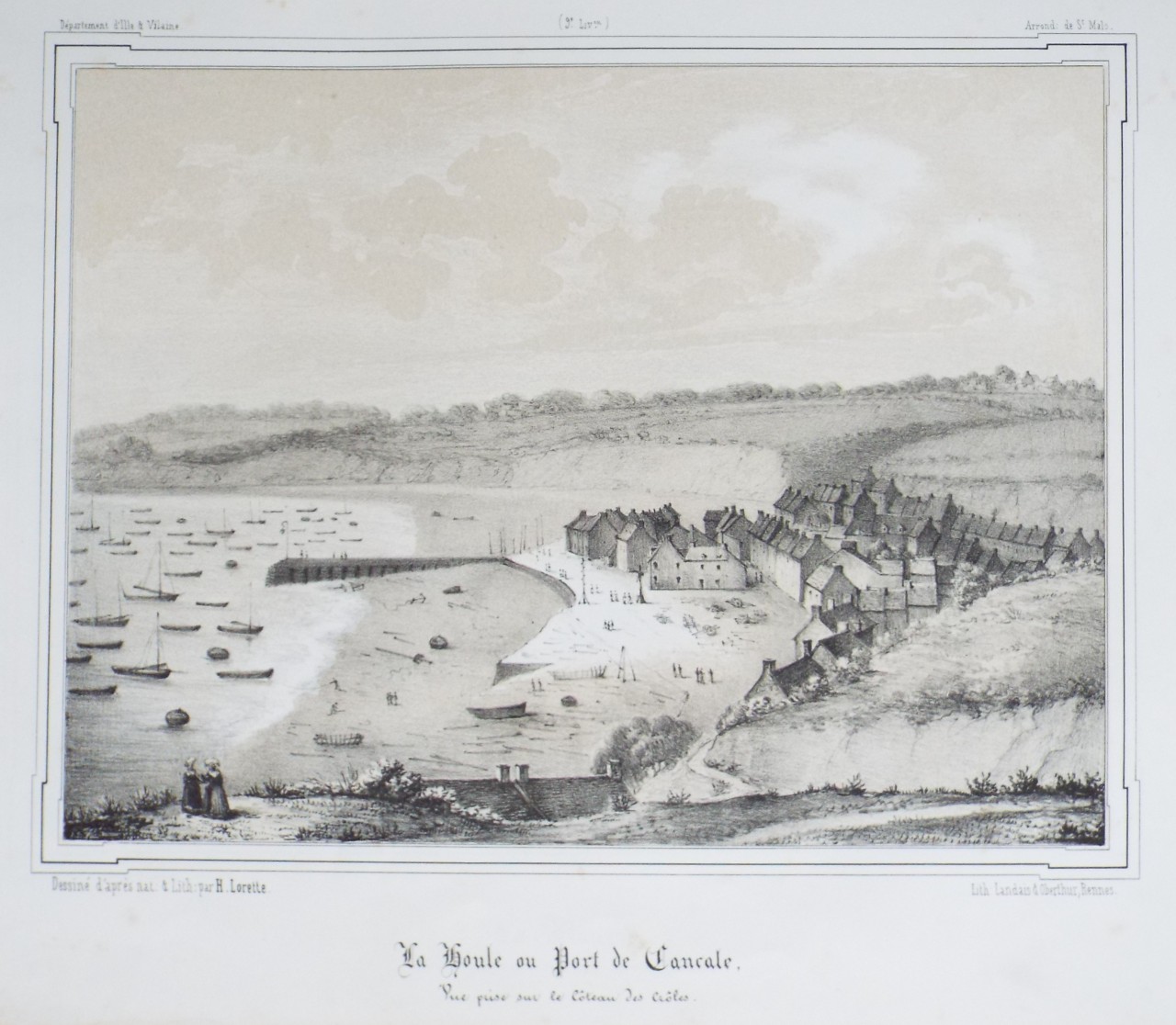 Lithograph - La Houle ou Port de Cancale. - Lorette