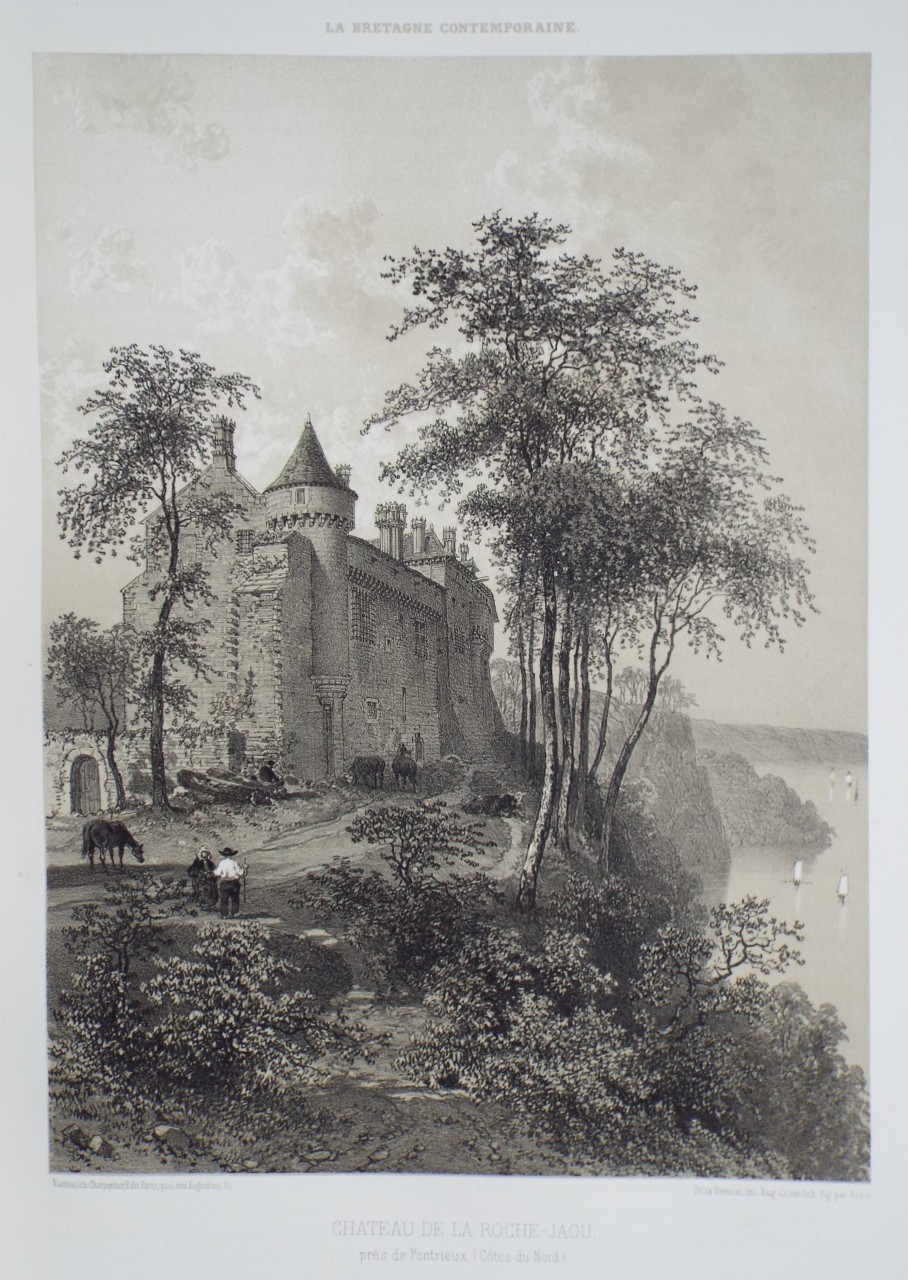 Lithograph - Chateau de la Roche-Jagu, pres de Pontrieux. (Cotes-du-Nord) - Ciceri