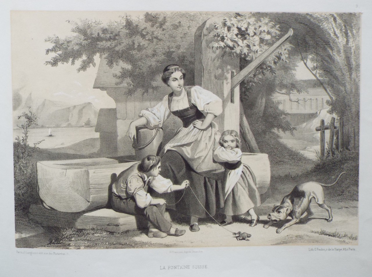 Lithograph - La Fontaine Suisse. - Francois