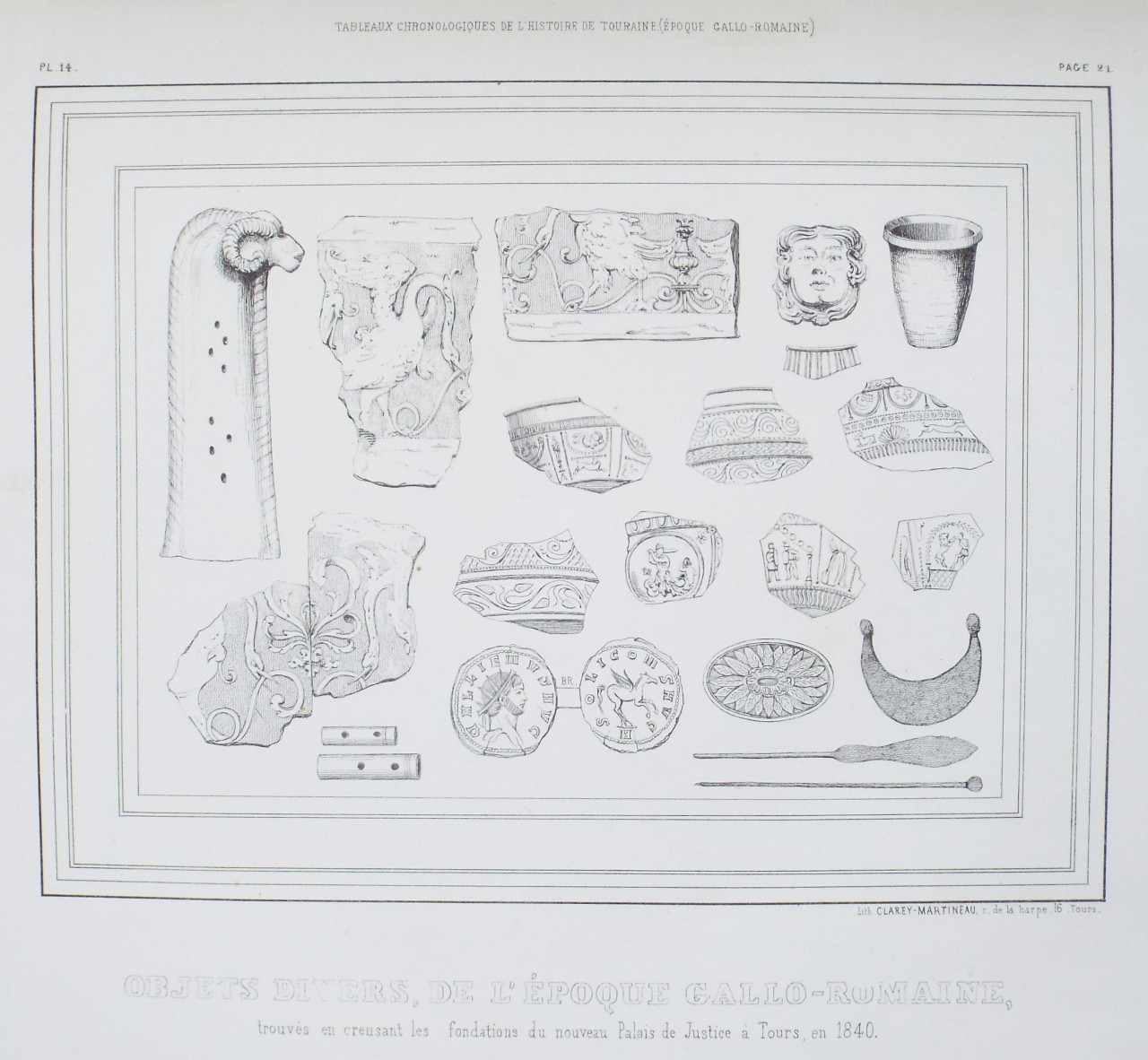 Lithograph - Objets Divers de l'Epoque Gallo-Romaine.