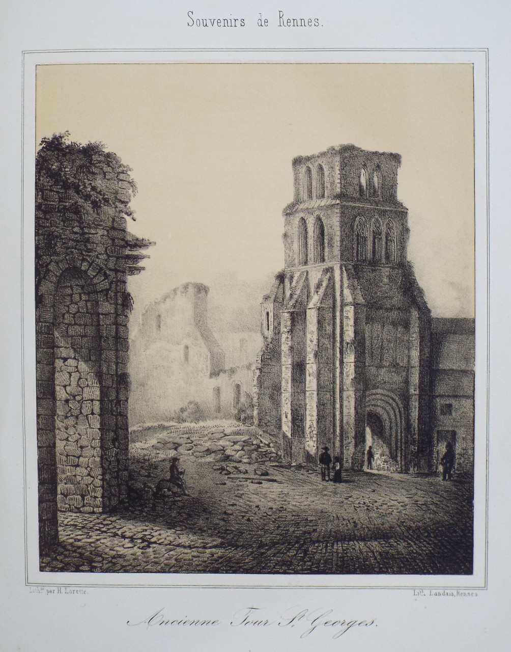 Lithograph - Ancienne Tour St. Georges. - Lorette