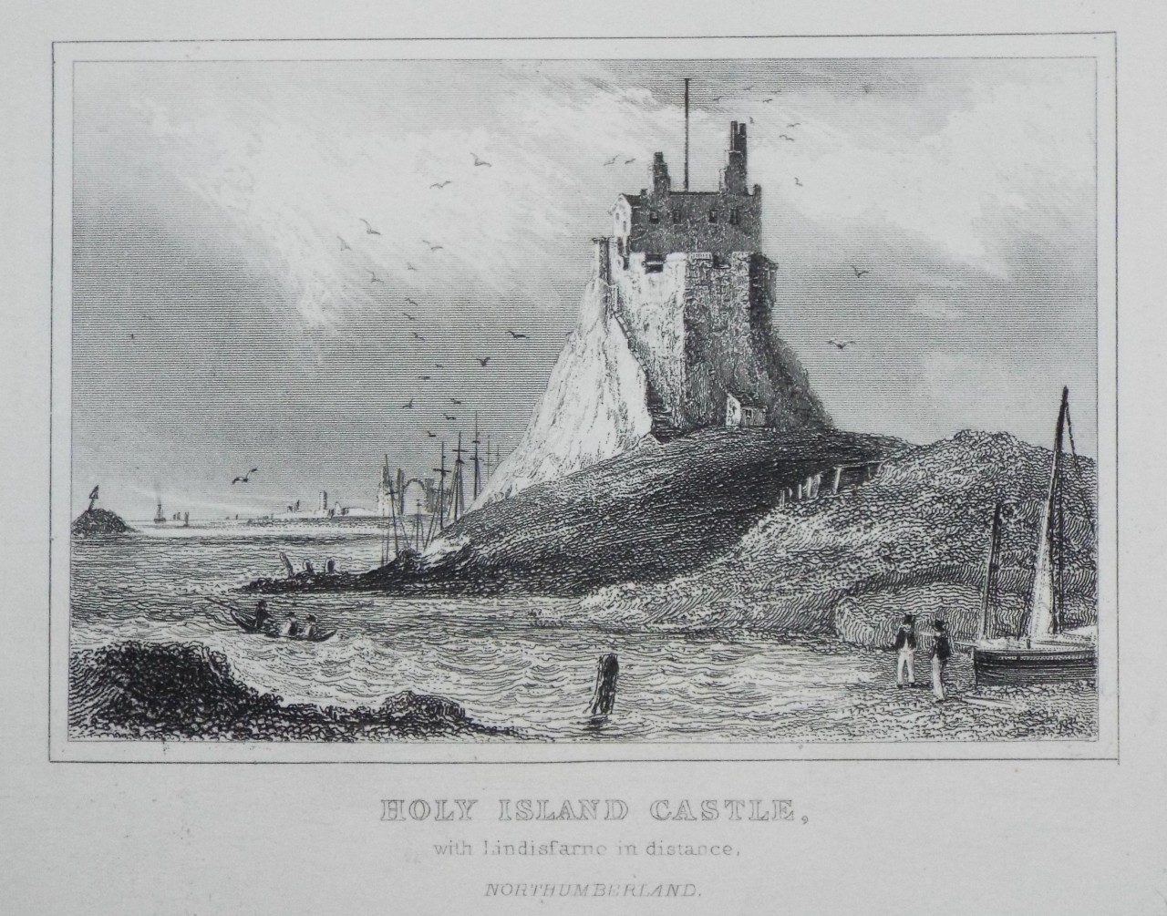 Print - Holy Island Castle, with Lindisfarne in distance, Northumberland.