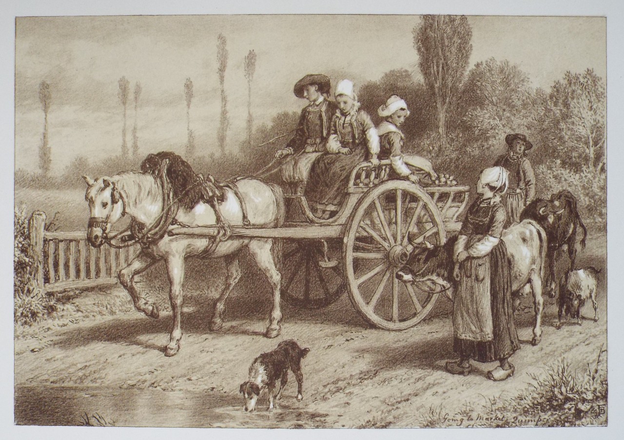Lithograph - Going to Market. Near Quimper. - Foster