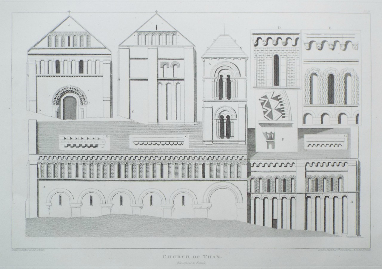 Etching - Church of Than. Elevations & details - Cotman