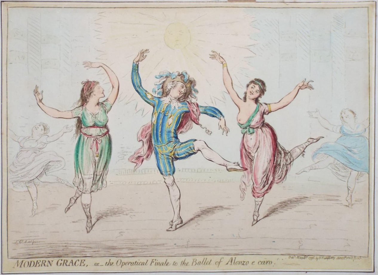 Etching - Modern Grace, or the Operational Finale to the Ballet of Alonzo e Caro - Gillray