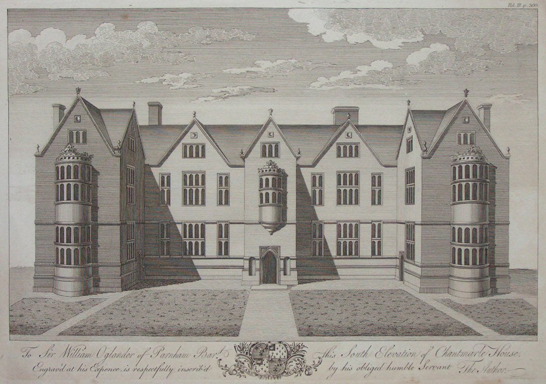 Print - This South Elevation of Chantmarle House. Engraved at his expence is respectfully inscribed by his obliged humble Servant - The Author.