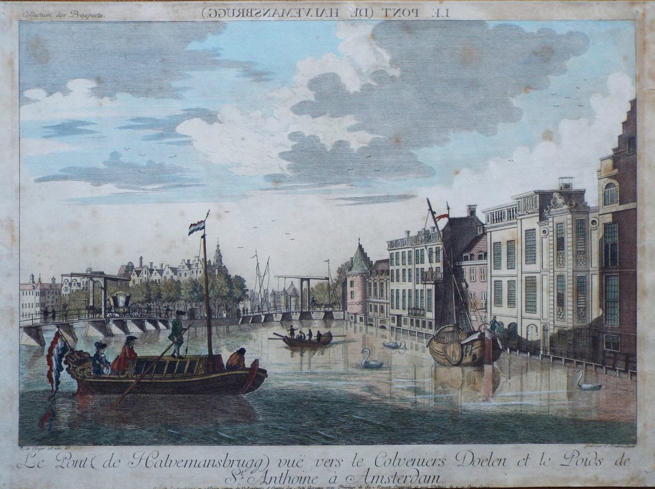 Print - Le Pont (de Halvemansbrugg) vue vers le Colveniers Doelen et le Poids de St. Anthoine a Amsterdam. - Leizelt