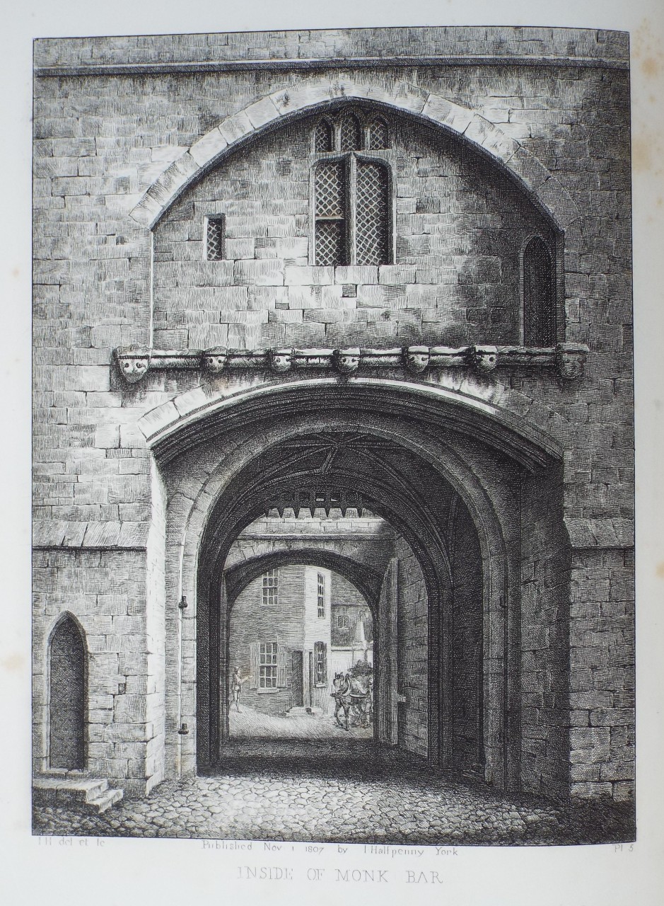 Etching - Inside of Monk Bar - Halfpenny