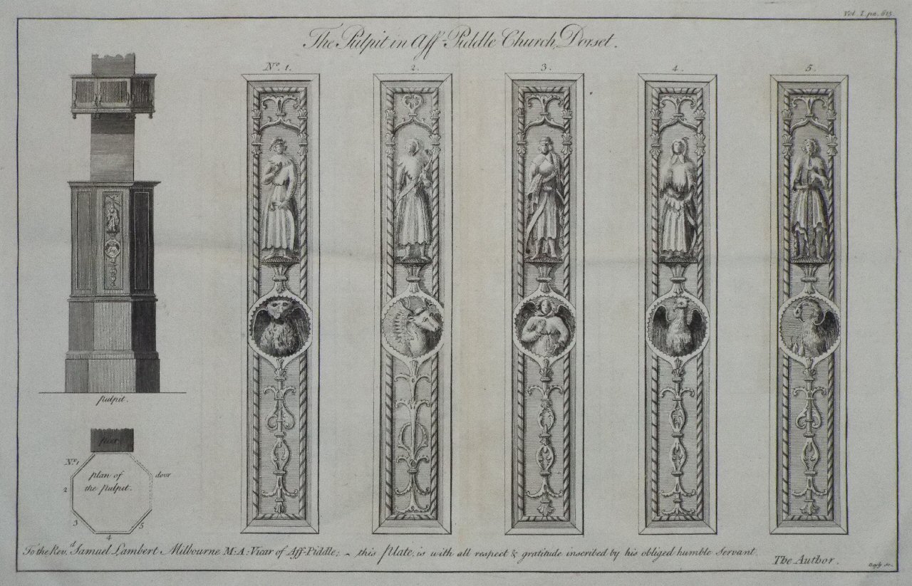 Print - The Pulpit in Aff-Piddle Church, Dorset. - 