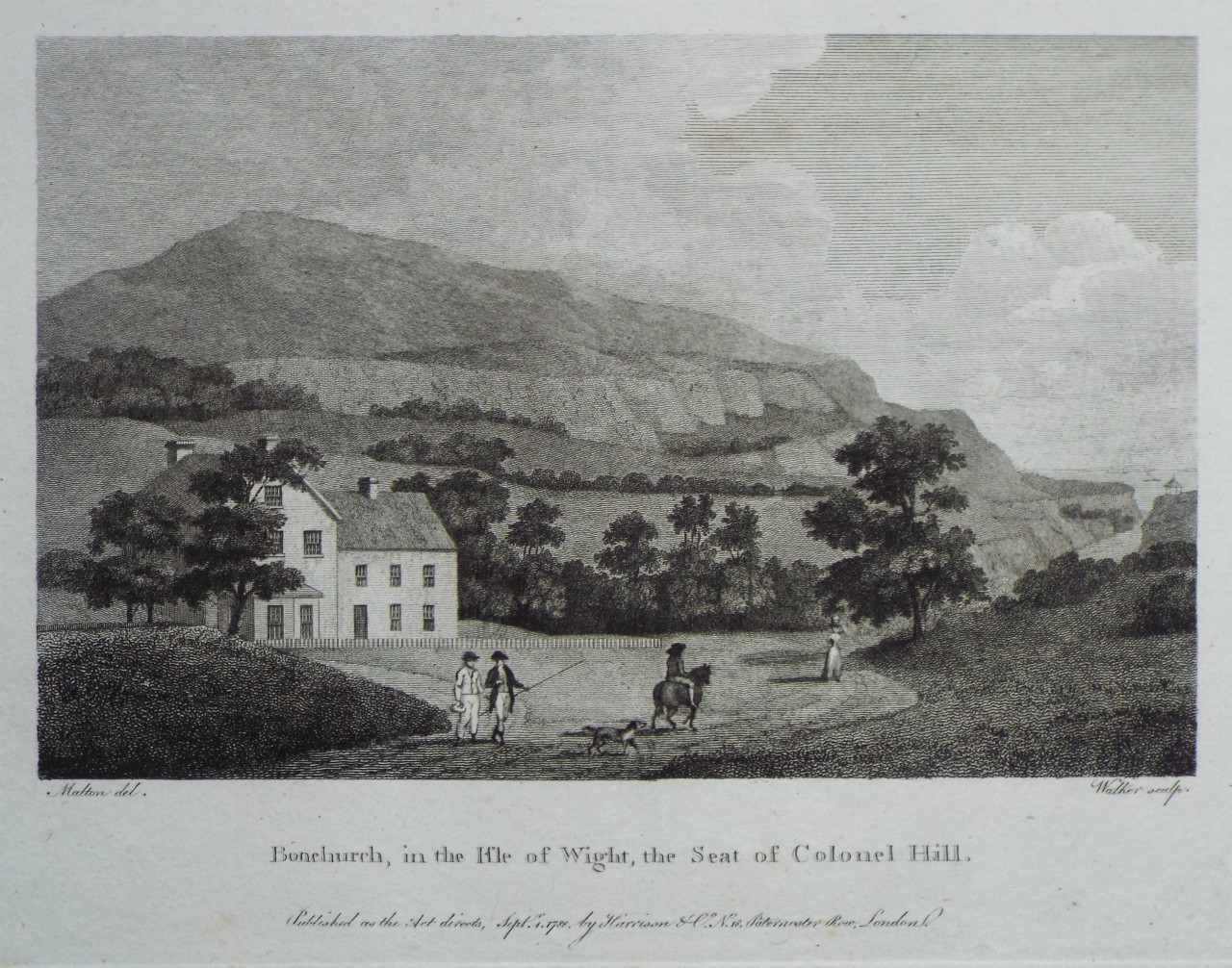 Print - Bonchurch, in the Isle of Wight, the Seat of Colonel Hill. - 
