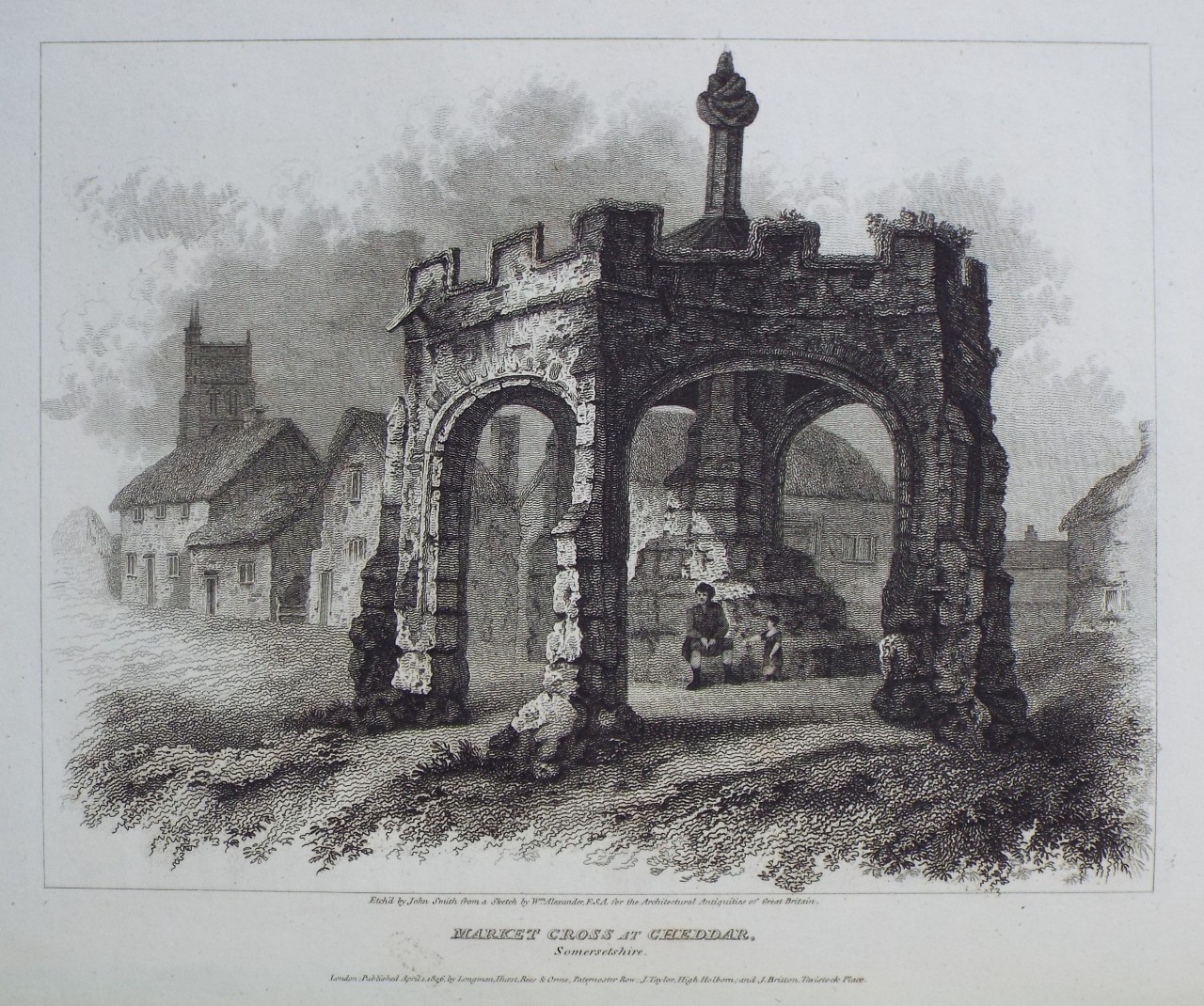 Print - Market Cross at Cheddar, Somersetshire. - Smith