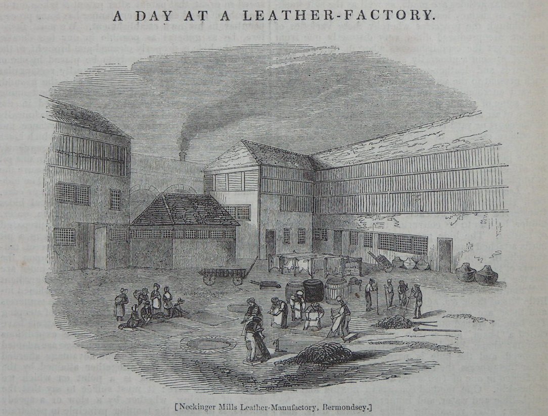 Wood - A Day at a Leather-Factory. Neckinger Mills eather-Manufacture, Bermondsey etc
