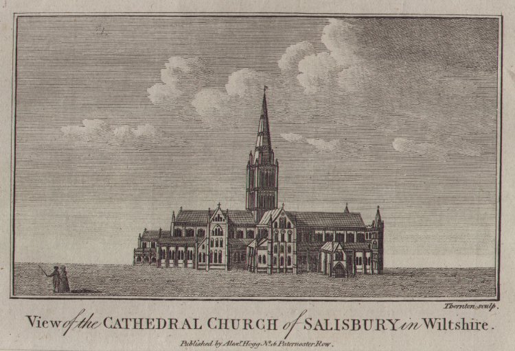 Print - View of the Cathedral Church of Salisbury in Wiltshire. - 
