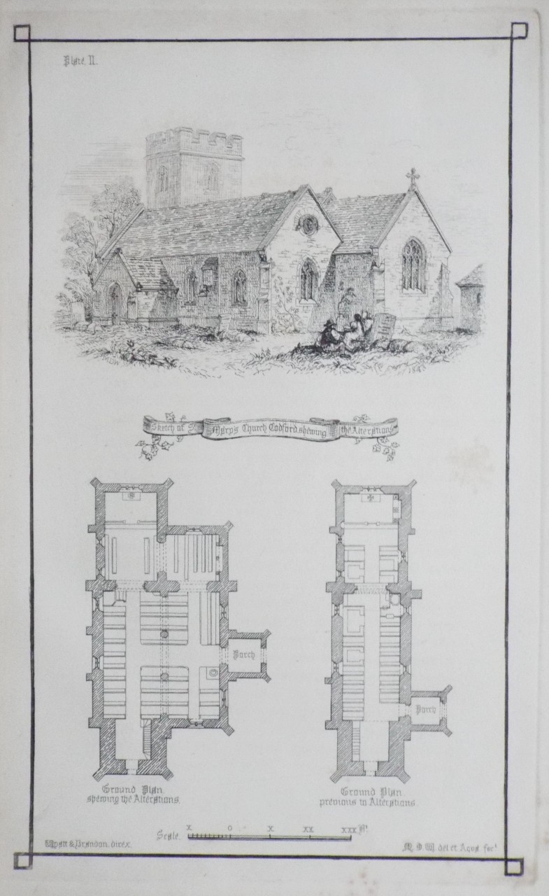 Etching - Sketch of St. Mary's Church Codford shewing the Alterations - M.