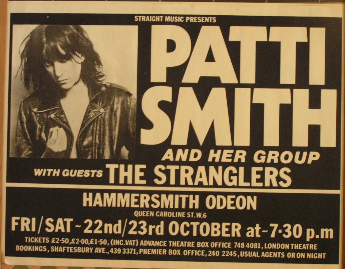 Poster - Patti Smith and her Group, The Stranglers. Hammersmith Odeon. 22-23 October. Straight Music.