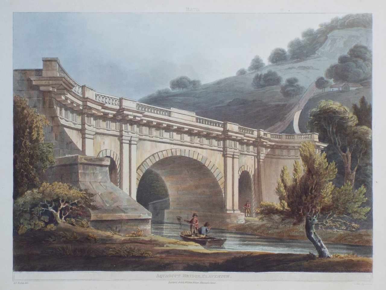 Aquatint - Bath. Aquaduct Bridge, Claverton. - Hill
