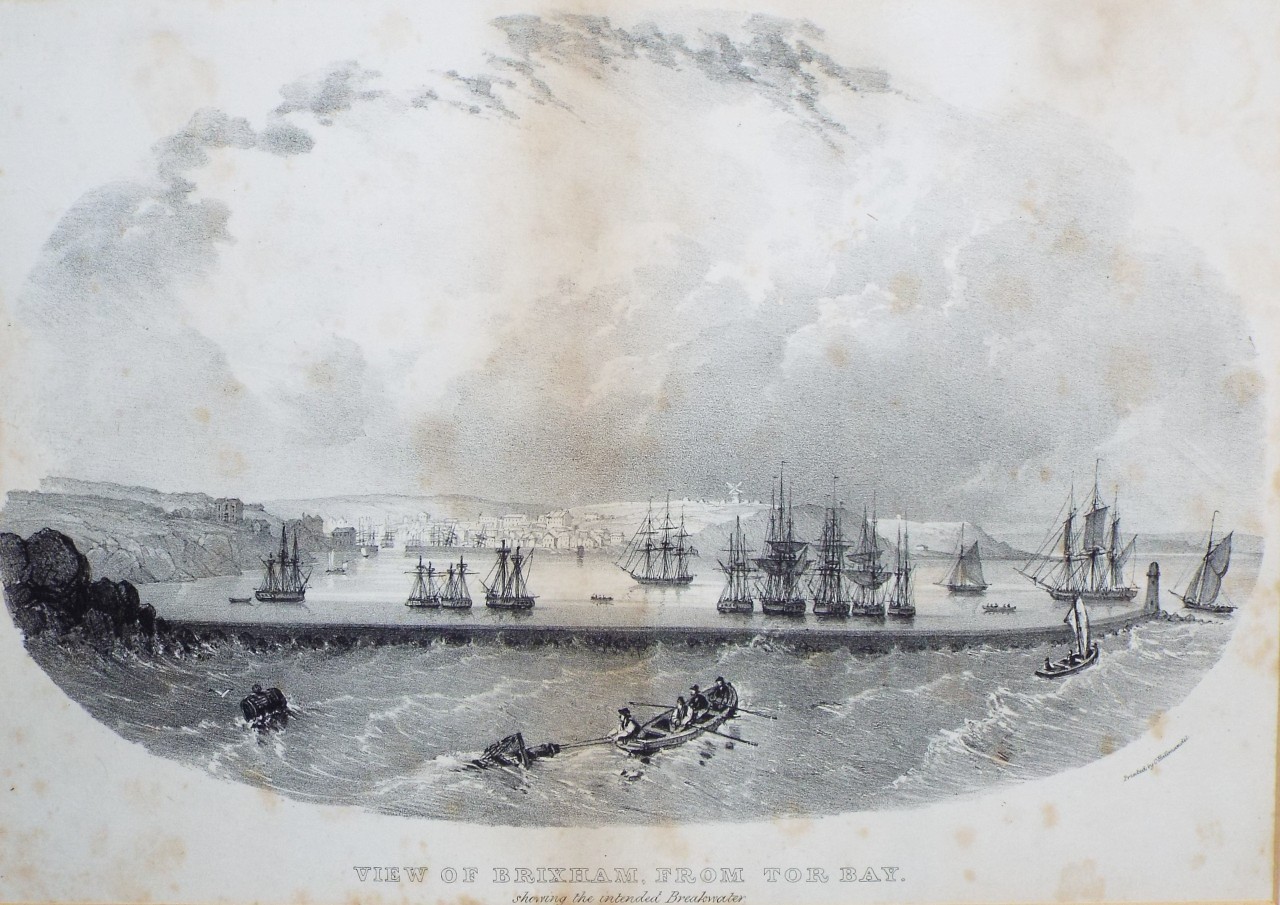 Lithograph - View of Brixham, from Tor Bay. showing the intended Breakwater