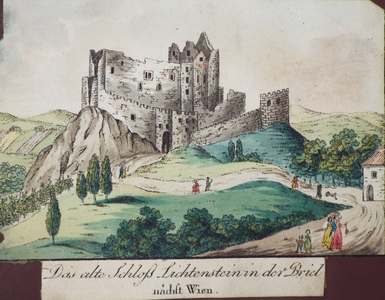 Aquatint - Das alte Schloss Lichtenstein in der Briel nachst Wien.