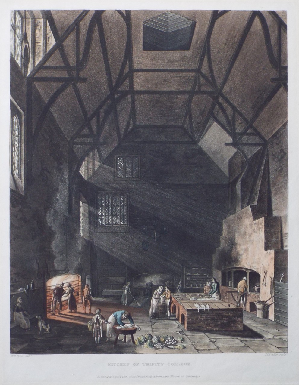 Aquatint - Kitchen of Trinity College. - Stadler