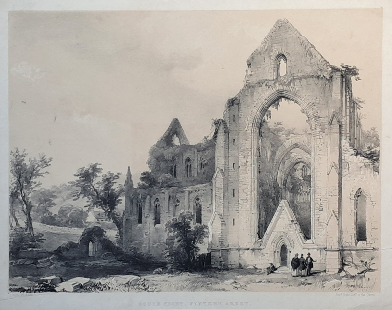Lithograph - South Front Tintern Abbey. - Haghe