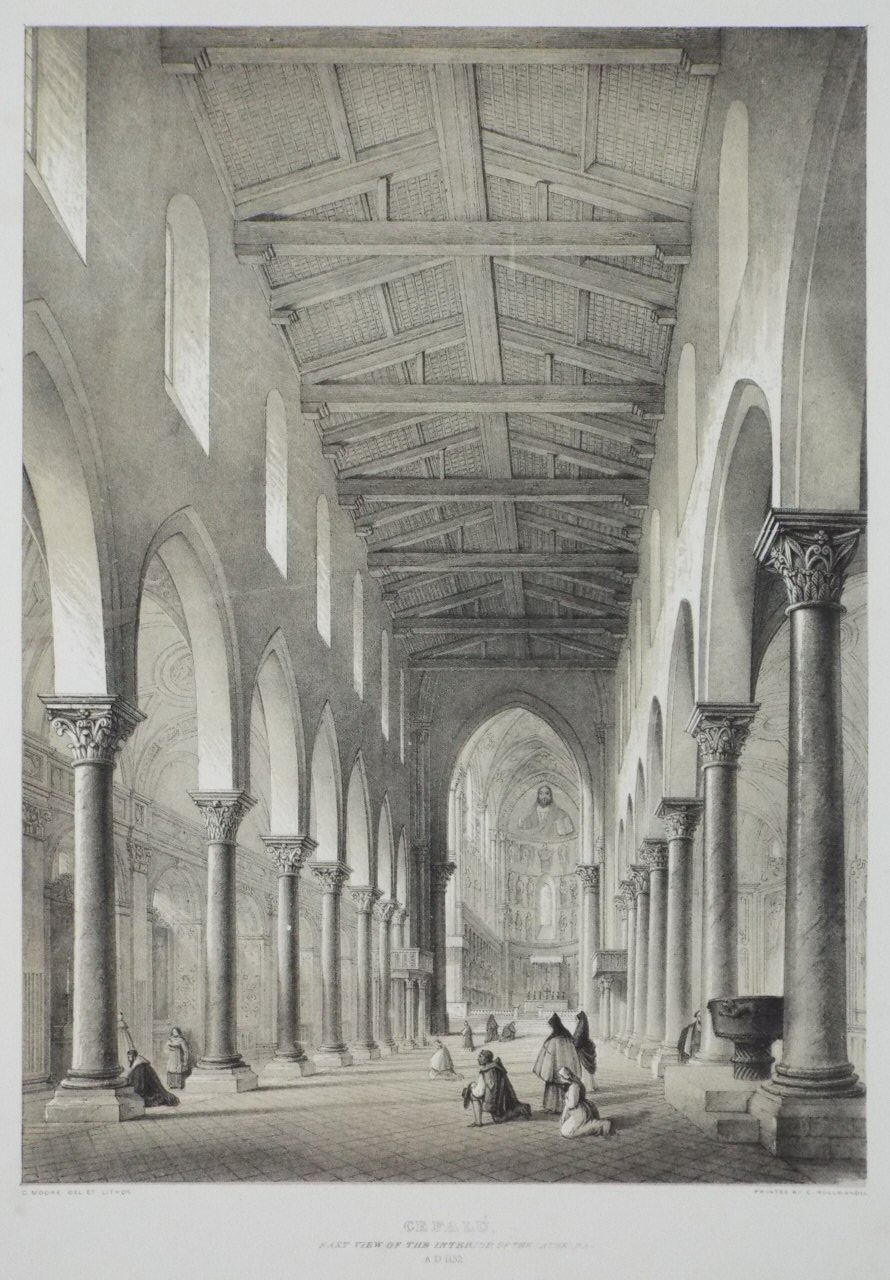 Lithograph - Cefalu. East View of the Interior of the Cathedral A D 1132 - Moore