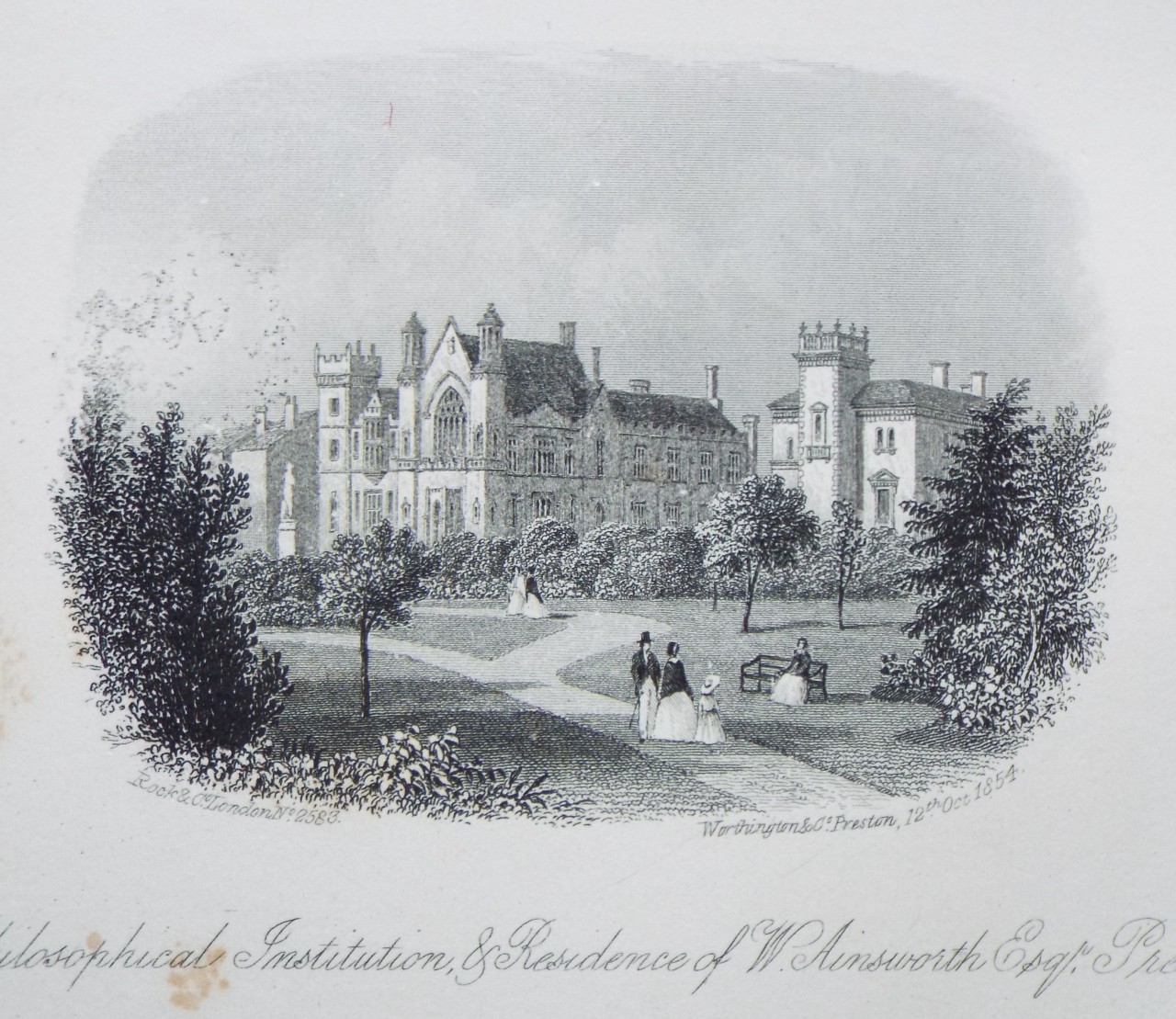 Steel Vignette - Philosophical Institution & Residence of W. Ainsworth Esqre, Preston. - Rock