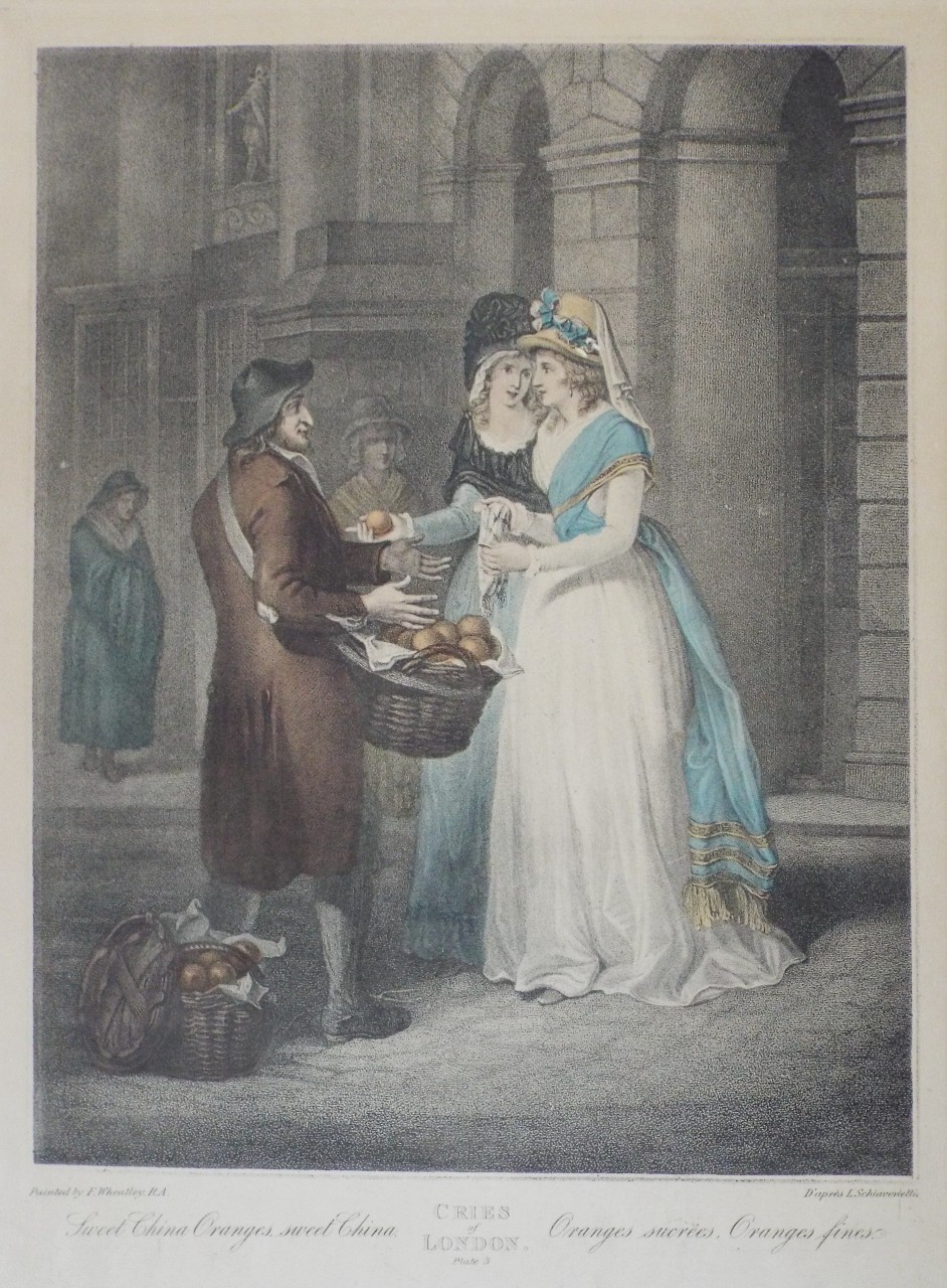 Lithograph - Cries of London Plate 3: Swen China Oranges, sweet China.
Oranges sucrees, Oranges fine. - Schiavonetti