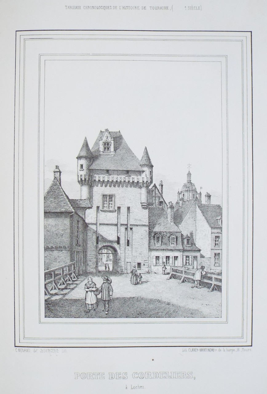 Lithograph - Porte des Cordeliers, a Loches