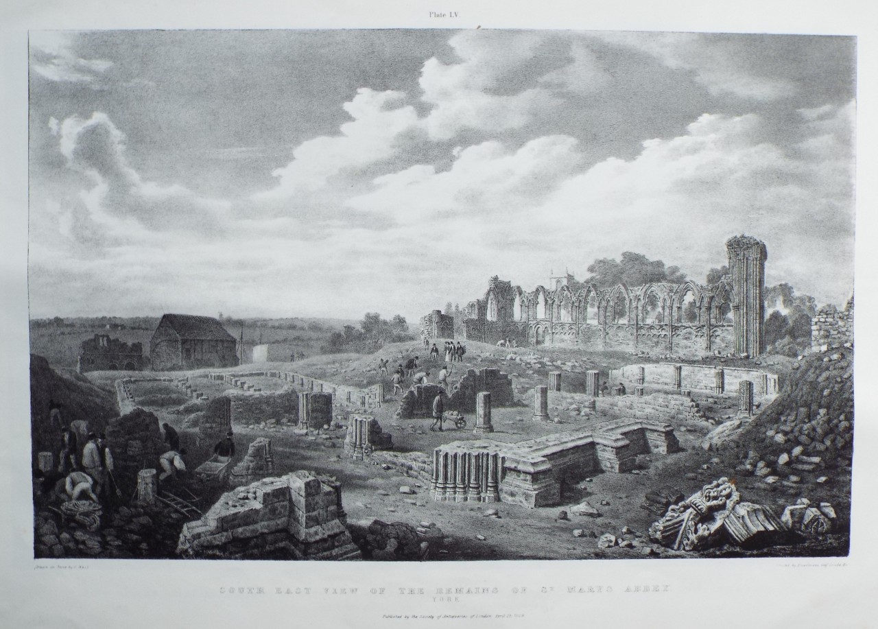 Lithograph - South East View of the Remains of St. Mary's Abbey. - Nash
