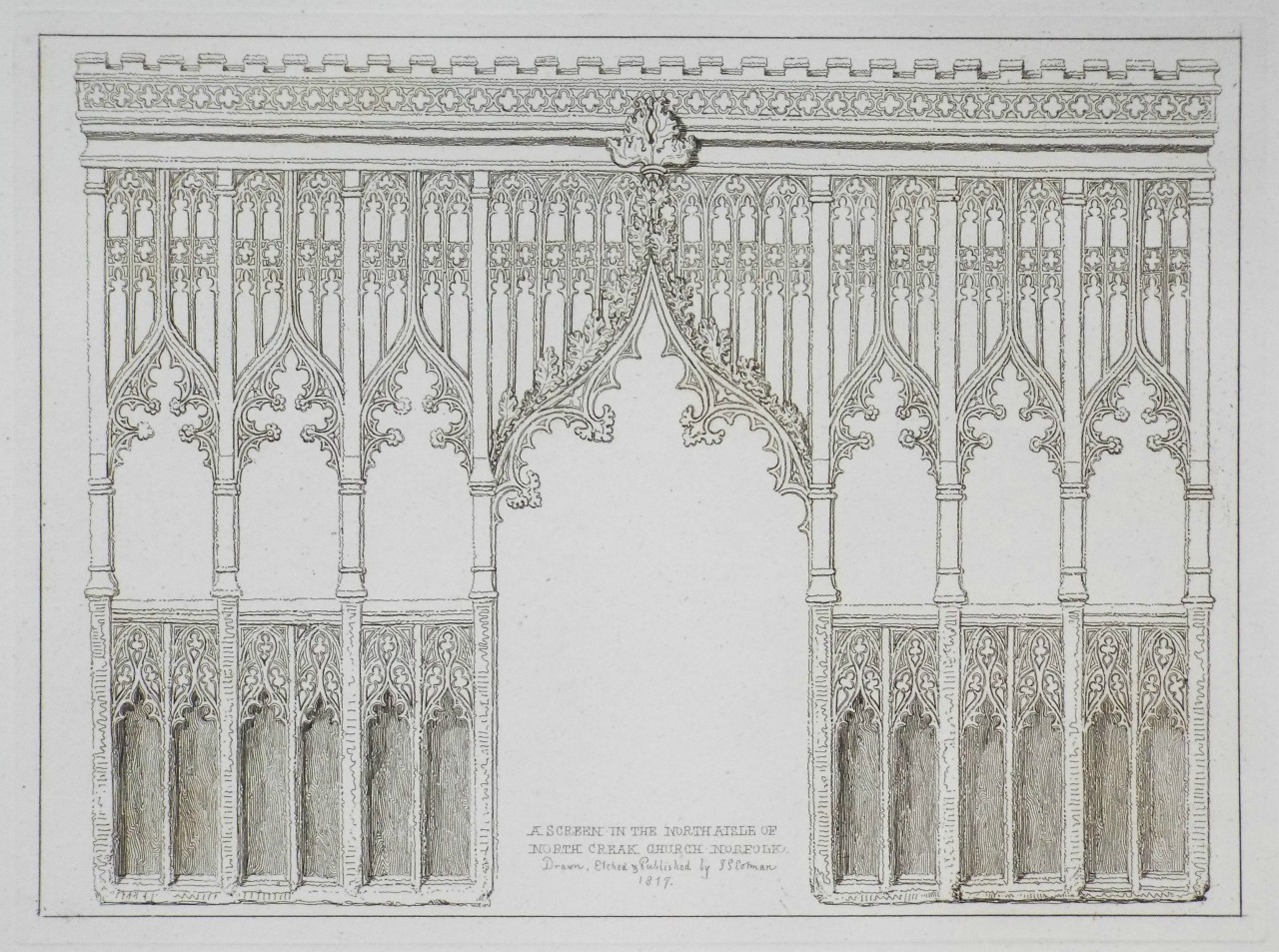 Etching - A Screen in the North Aisle of North Creak Church Norfolk - Cotman