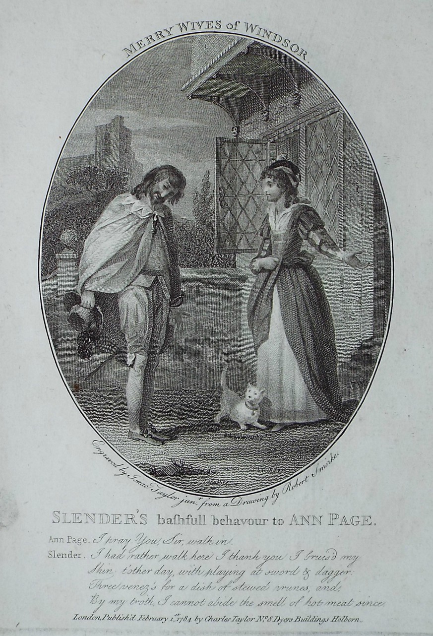 Print - Merry Wives of Windsor. Slender's bashfull behaviour to Ann Page. - Taylor