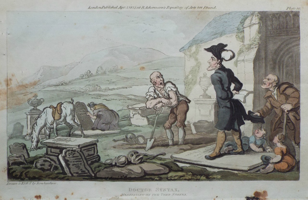 Aquatint - Doctor Syntax Meditating on the Tomb-stones  - Rowlandson