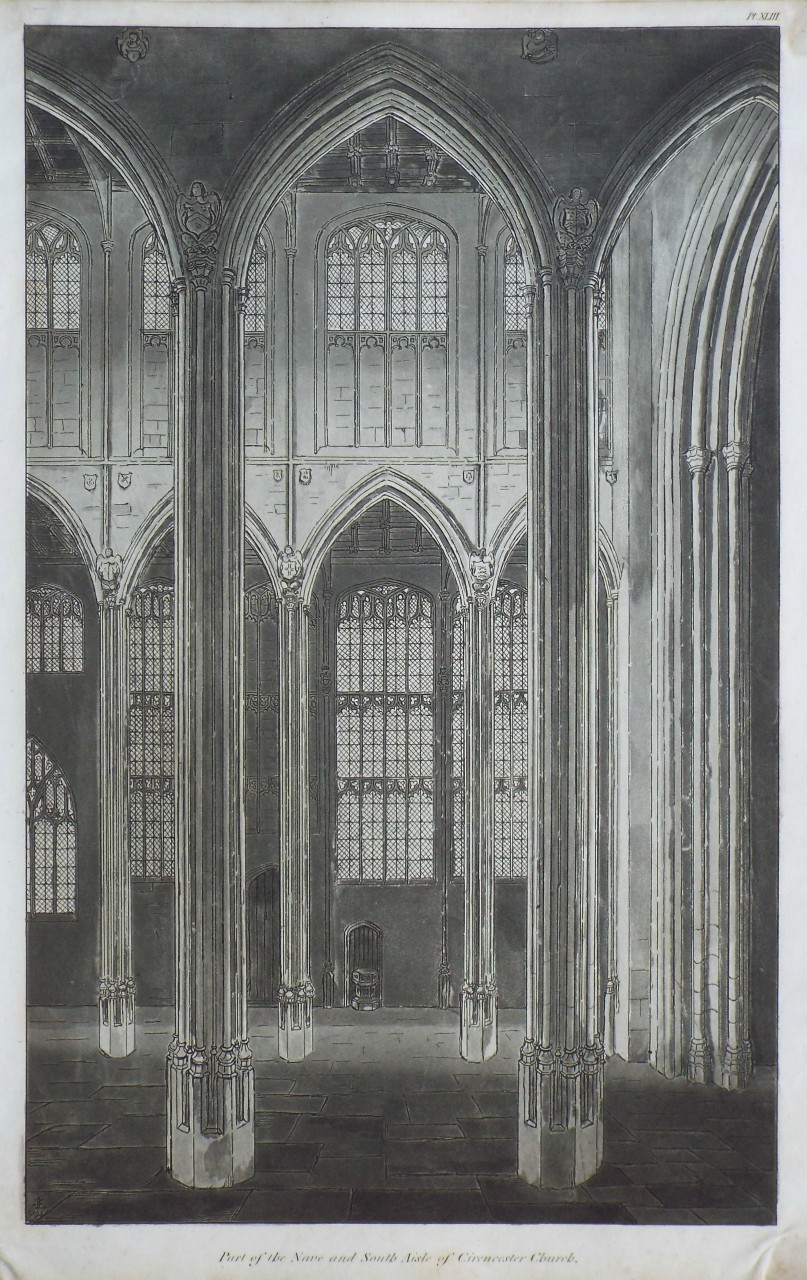 Etching with aquatint - Part of the Nave and South Aisle of Cirencester Church.