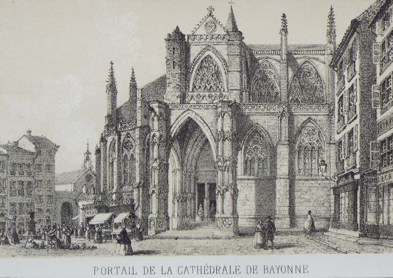 Lithograph - Portail de la Cathedrale de Bayonne