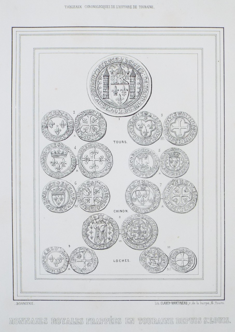 Lithograph - Monnaies Royales Frappees en Touraine depuis St. Louis.
