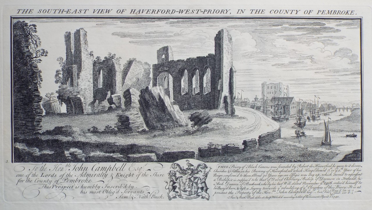 Print - The South-East View of Haverford-West-Priory, in the County of Pembroke. - Buck