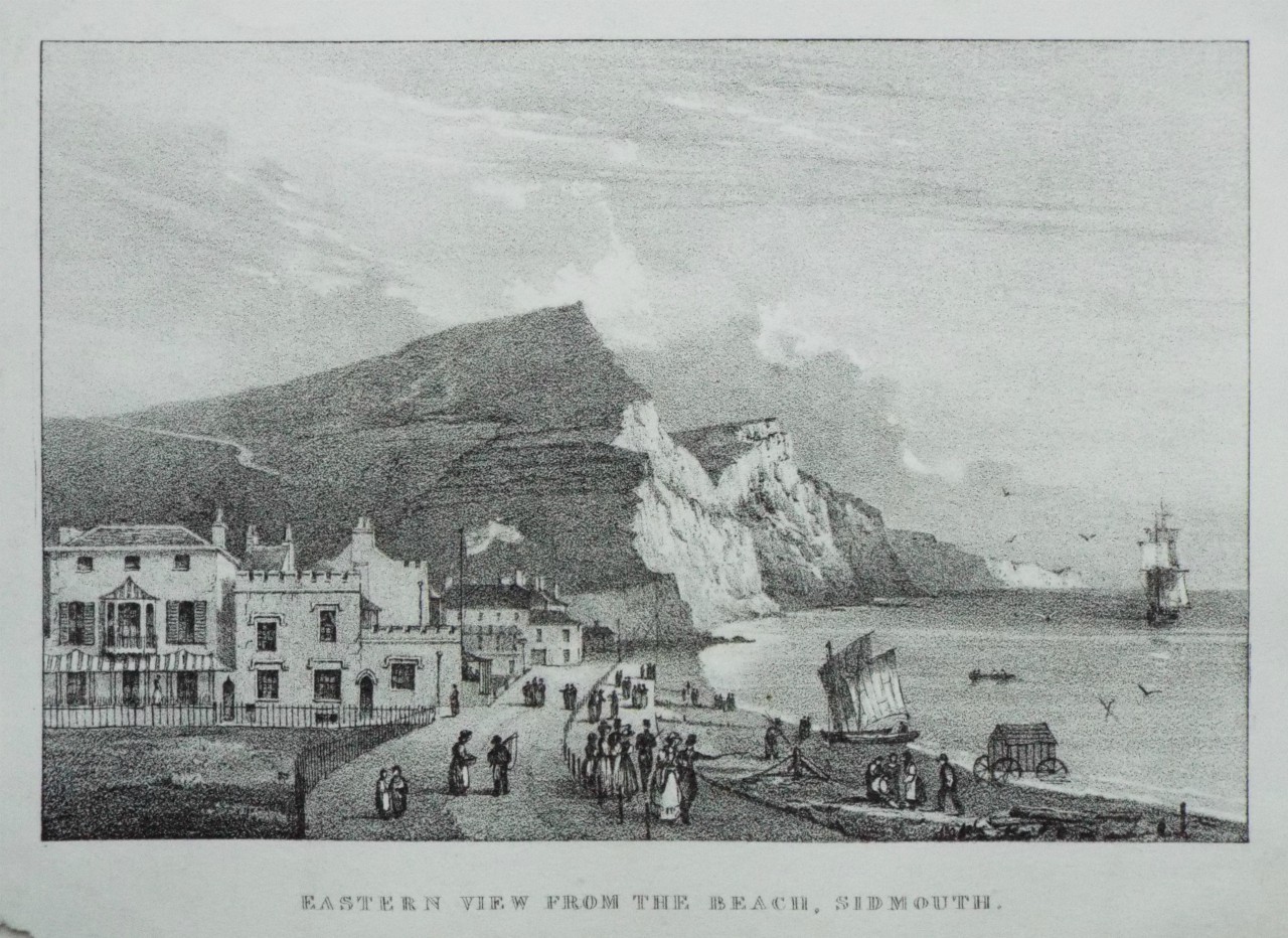 Lithograph - Eastern View from the Beach, Sidmouth. - Rowe