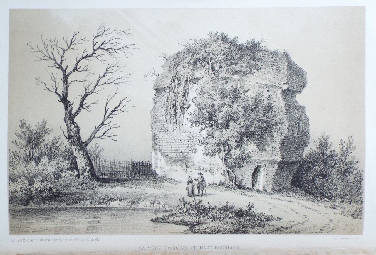 Lithograph - La Tour Romaine de Haut Becherel. - 