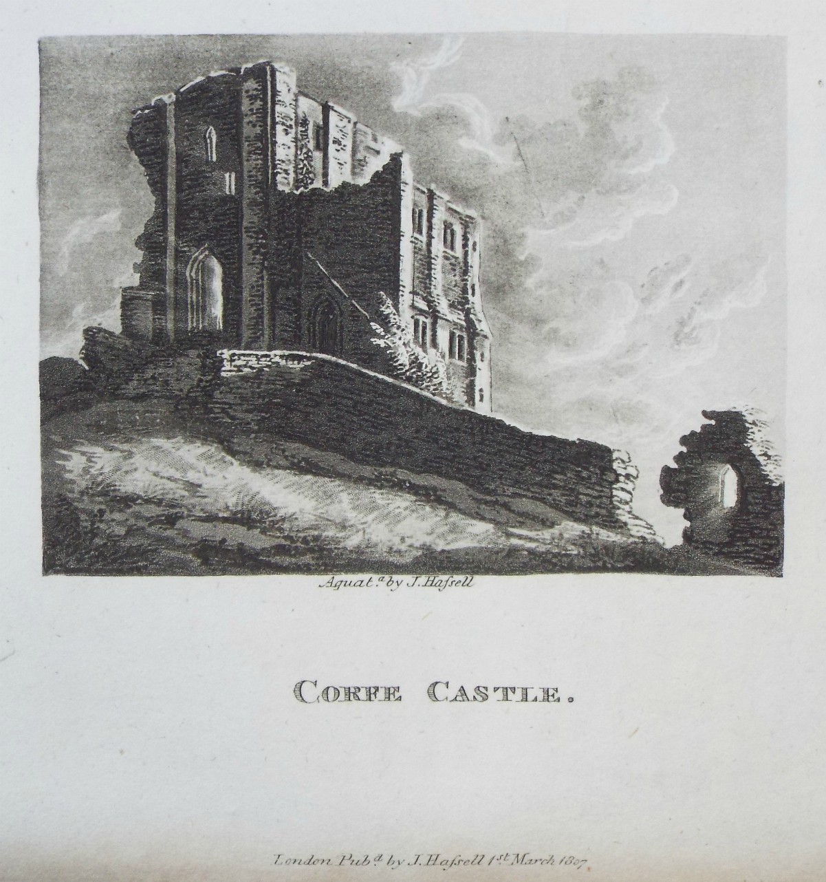 Aquatint - Corfe Castle. - Hassell