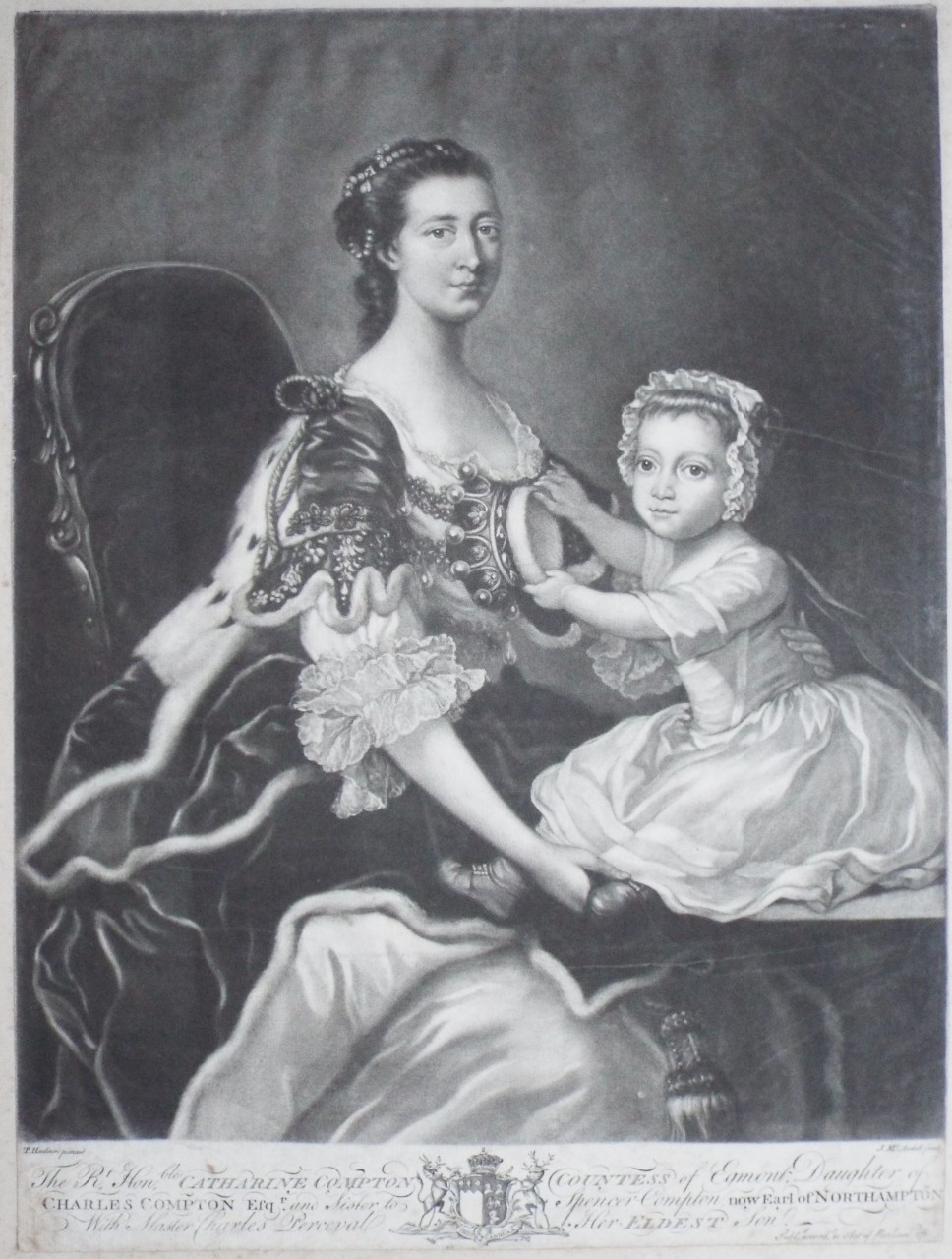Mezzotint - The Rt. Honble Catherine Compton Countess of Egmont, Daughter of Charles Compton Esqr. and Sister to Spencer Compton, now Earl of Northampton. With Master Charles Perceval Her Eldest Son. - Mc.Ardell
