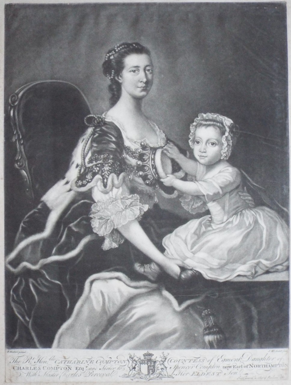 Mezzotint - The Rt. Honble Catherine Compton Countess of Egmont, Daughter of Charles Compton Esqr. and Sister to Spencer Compton, now Earl of Northampton. With Master Charles Perceval Her Eldest Son. - Mc.Ardell