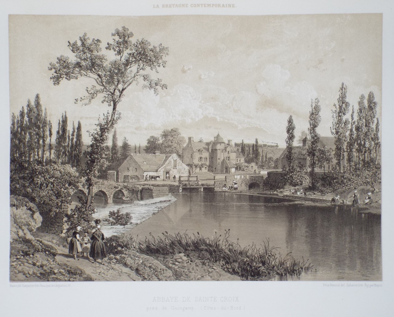 Lithograph - Abbaye de Saint-Croix, pres de Guingamp. (Cotes-du-Nord) - 