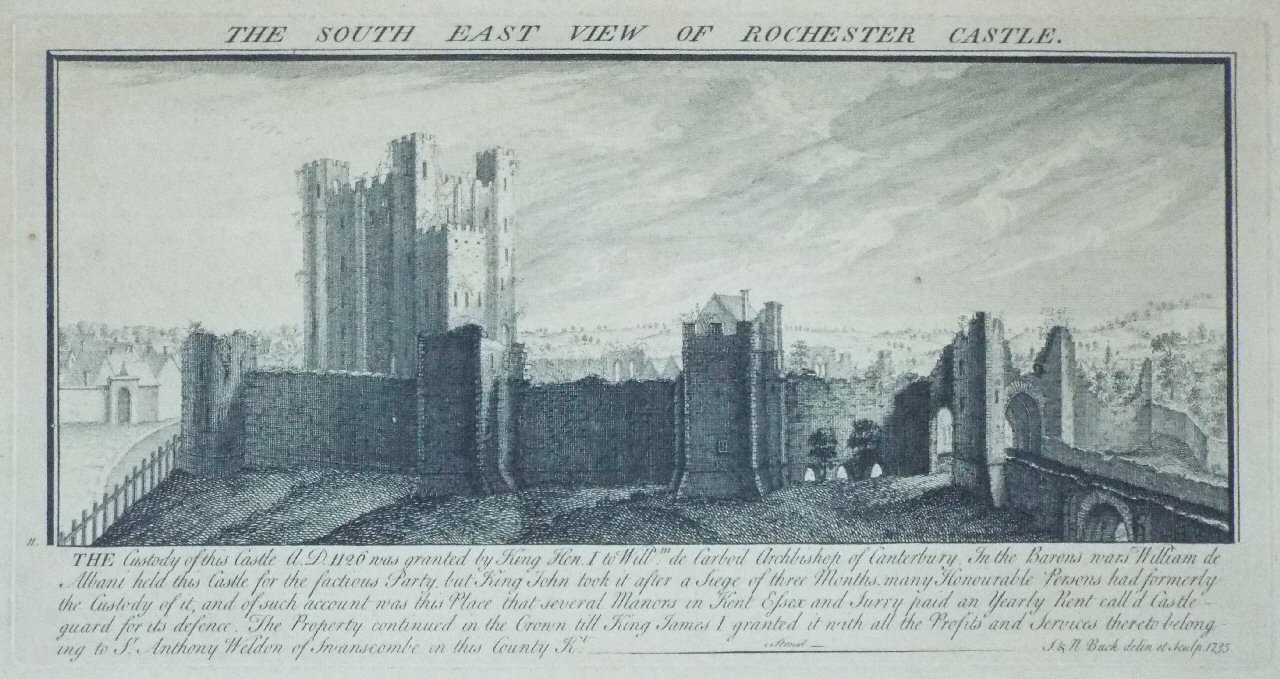 Print - The South East View of Rochester Castle. - Buck