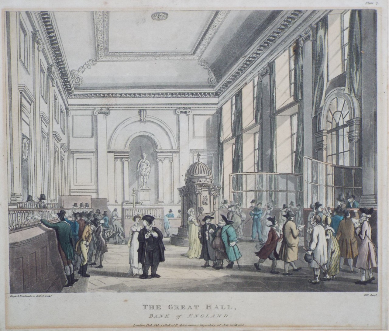 Aquatint - The Great Hall, Bank of England. - Hill