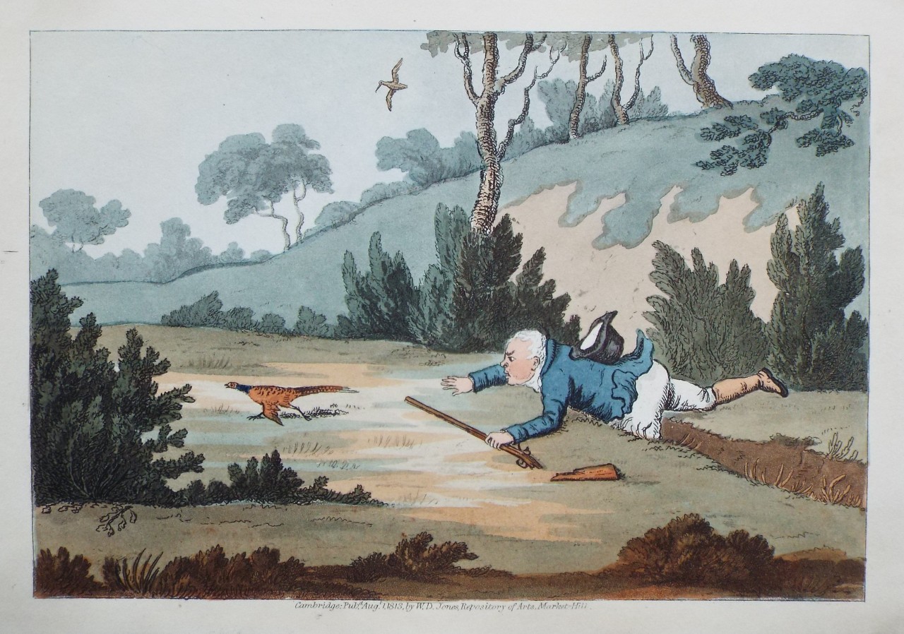 Aquatint - Sportsman fallen, with broken gun; pheasant escaping. - Woodman