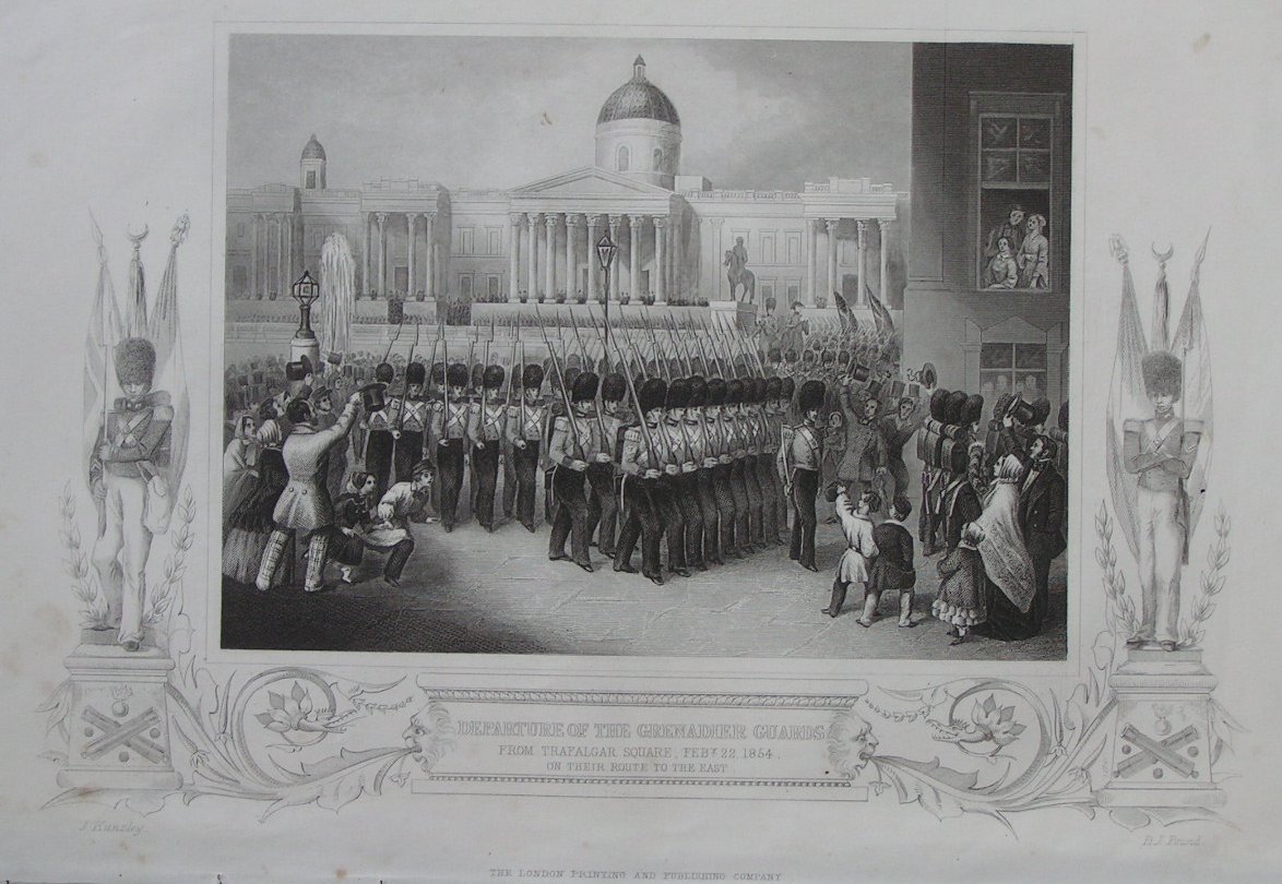 Print - Departure of the Grenadier Guards from Trafalgar Square Feb 22 1854 on their route to the East - Pound