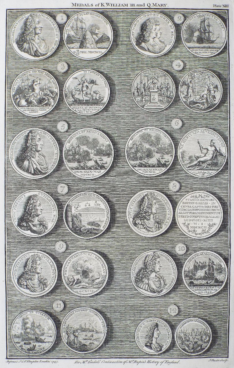 Print - Medals of K.William III. and Q.Mary. Plate XIII - Basire
