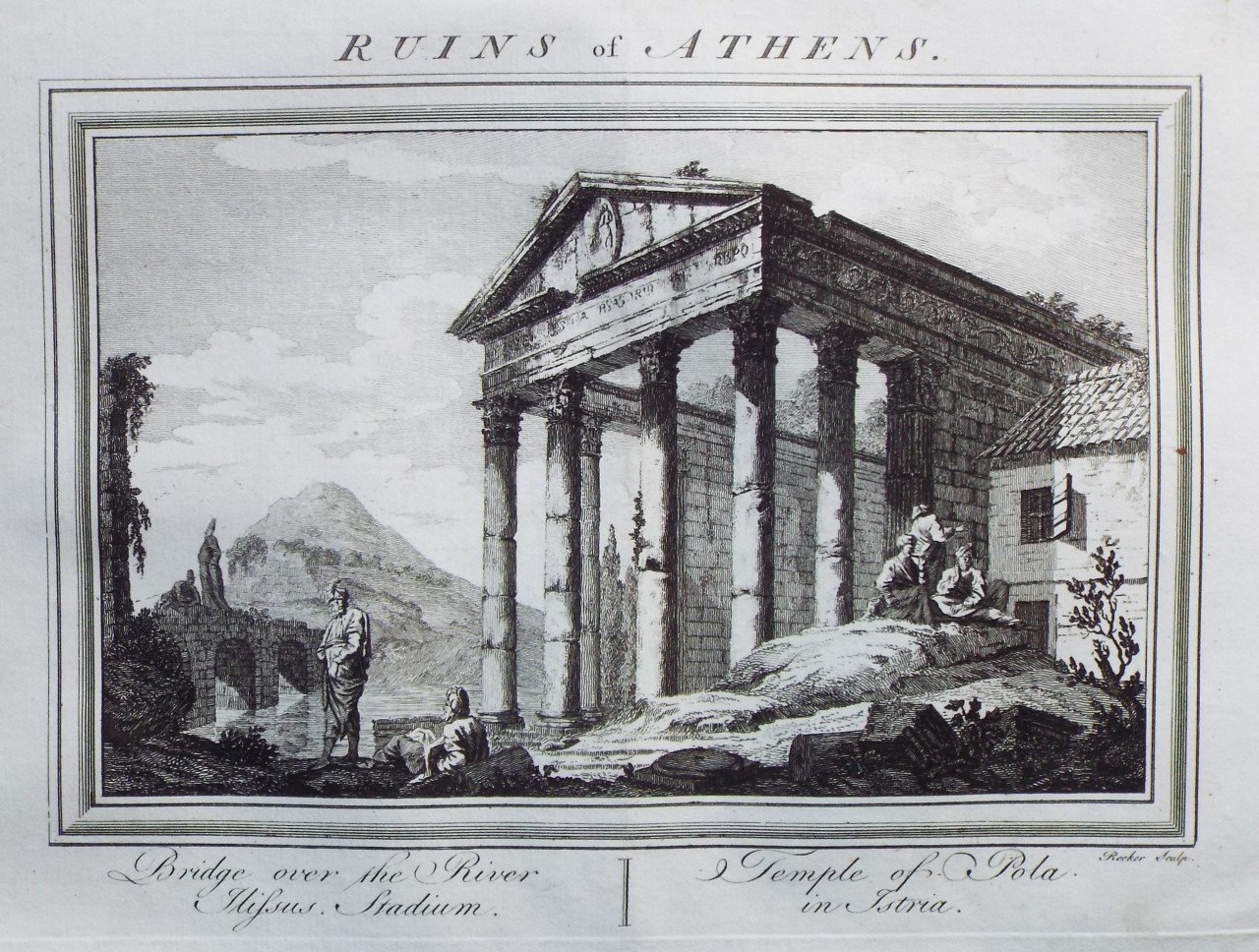 Print - Ruins of Athens. Bridge over the River Ilissus. Stadium. Temple of Pola in Istria. - 