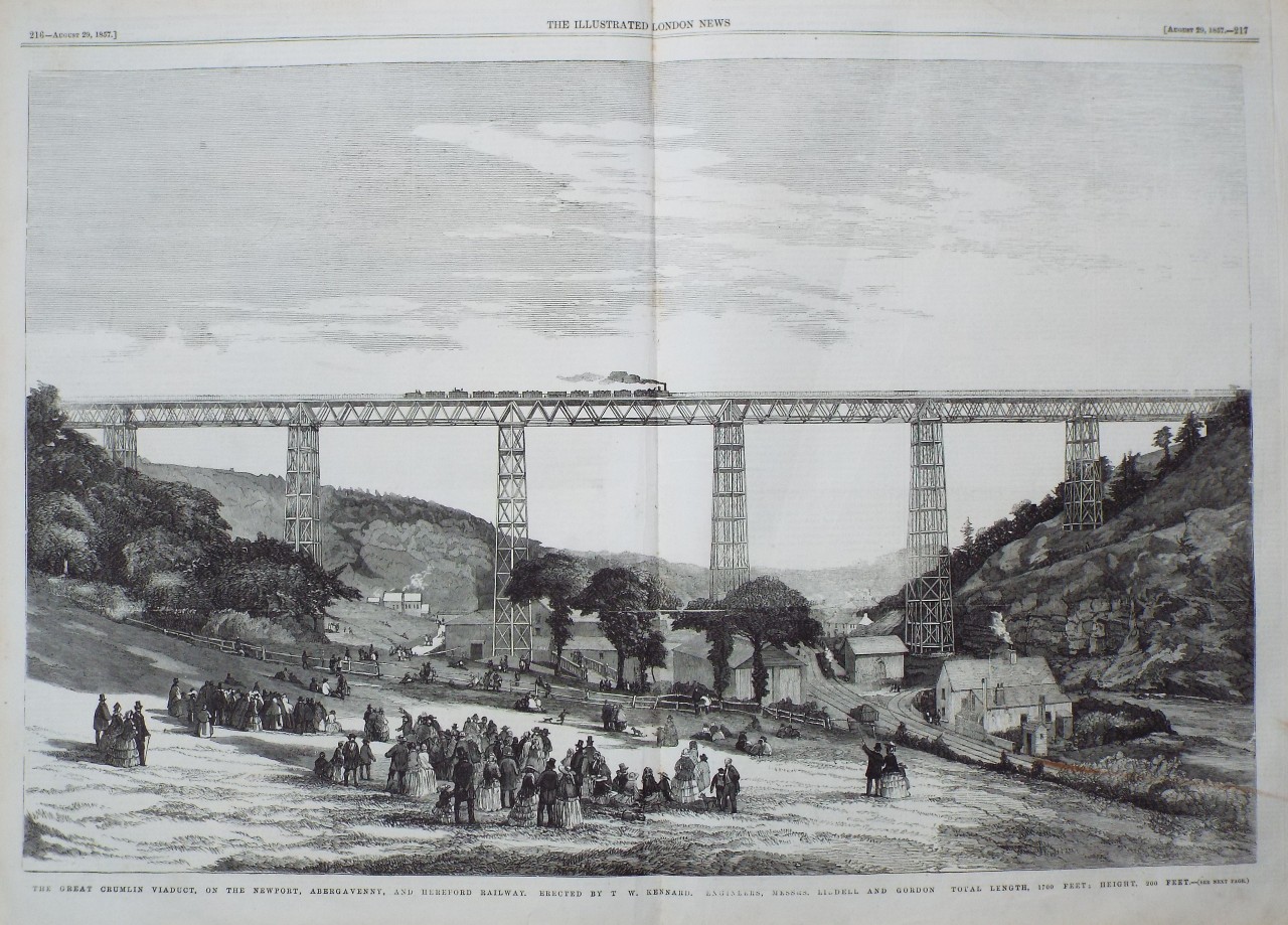 Wood - The Great Crumlin Viaduct, on the Newport, Abergavenny, and Hereford Railway. Erected by T. W. Kennard. Engineers, Messrs. Liddell and Gordon Total Length, 1700 feet; Height. 200 feet.